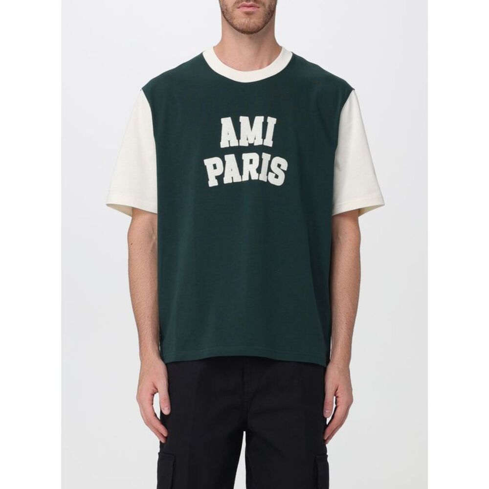 Ami Paris Men Ami Paris Two-Tone Logo Print Cotton T-Shirt